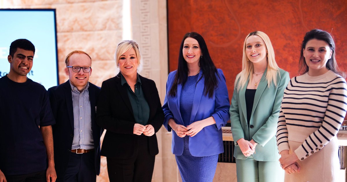 First Minister Michelle O’Neill and deputy First Minister Emma Little-Pengelly attended the One Young World Belfast Legacy Event in Parliament Buildings tonight, taking the opportunity to praise the exceptional young leaders who took part in last year’s Summit.