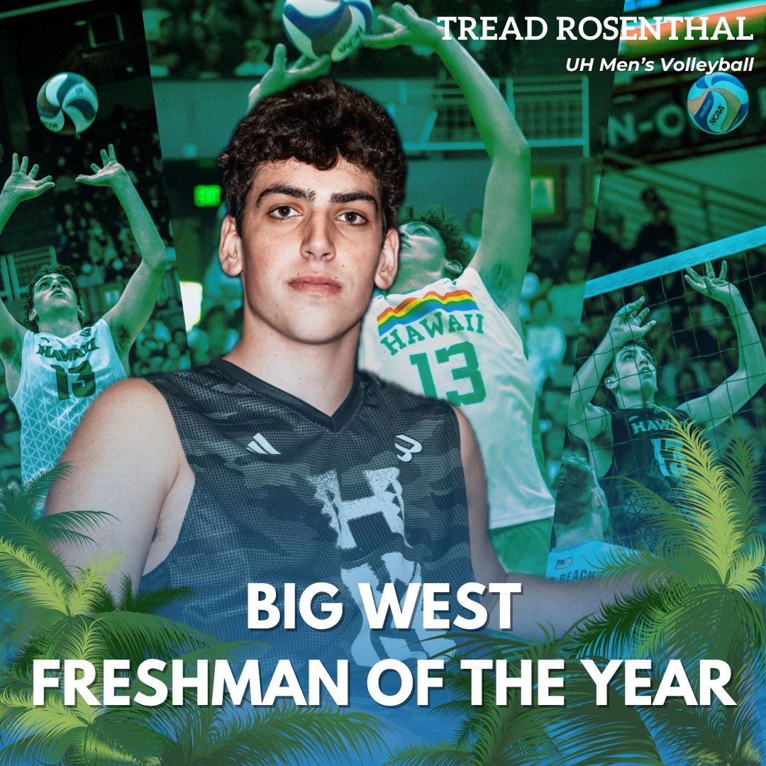 #HawaiiMVB setter Tread Rosenthal was just named the @BigWestSports Freshman of the Year

The first ‘Bow to win the Big West honor and just the fourth to win conference FOY in program history

@HawaiiMensVB @HawaiiNewsNow 
#GoBows #WarriorBall24 #HawaiiSports #HNN