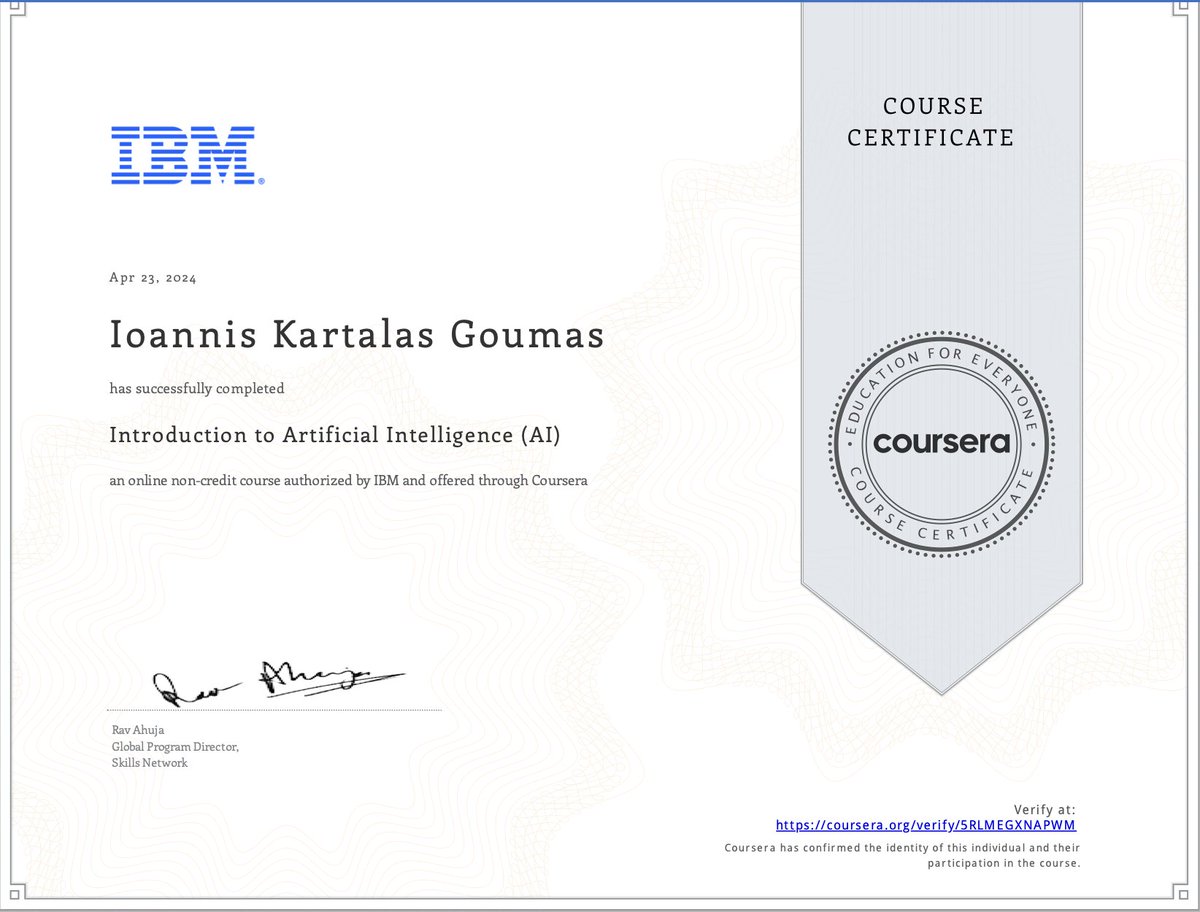 Great course! Happy to have succeeded. The journey continues... #artificialintelligence #AI