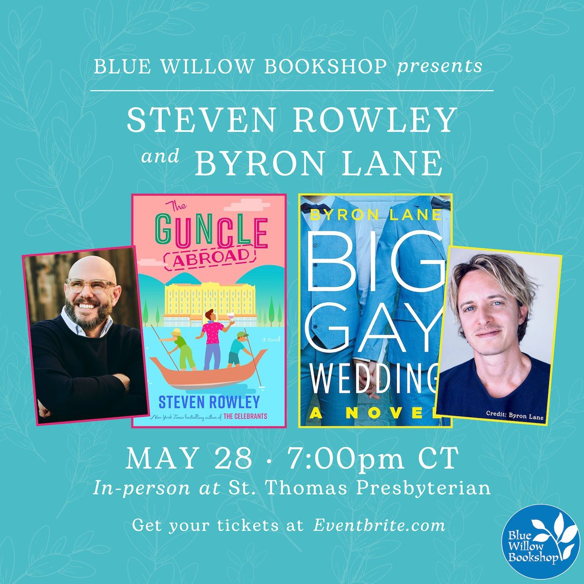 📣 Very exciting event announcement! Join us for a joint author appearance with Steven Rowley and @byronlane, celebrating their books THE GUNCLE ABROAD and BIG GAY WEDDING. 🌈📘 Tickets are available now, #Houston—don't miss it! bluewillowbookshop.com/event/rowley-l… @PutnamBooks @HenryHolt