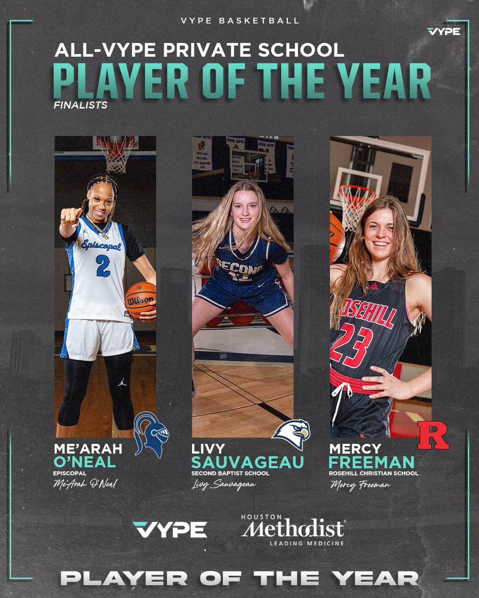 It is awards season here at VYPE! Here are the finalists for Private School Girls Basketball Player of the Year presented by @MethodistHosp! Tune in tomorrow to find out the Player and Team of the Year #VYPEAwards