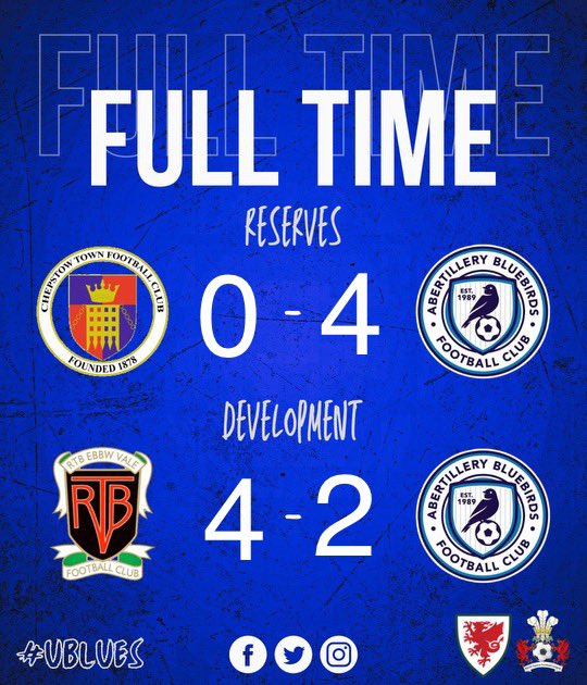 Mixed results for both teams this evening ⚽️💙 The dev took the lead up until half time but @RTBEbbwValeFC recovered well to get the win The reserves put in a clinical performance down @ChepstowTownAFC to run out comfortable winners on the night