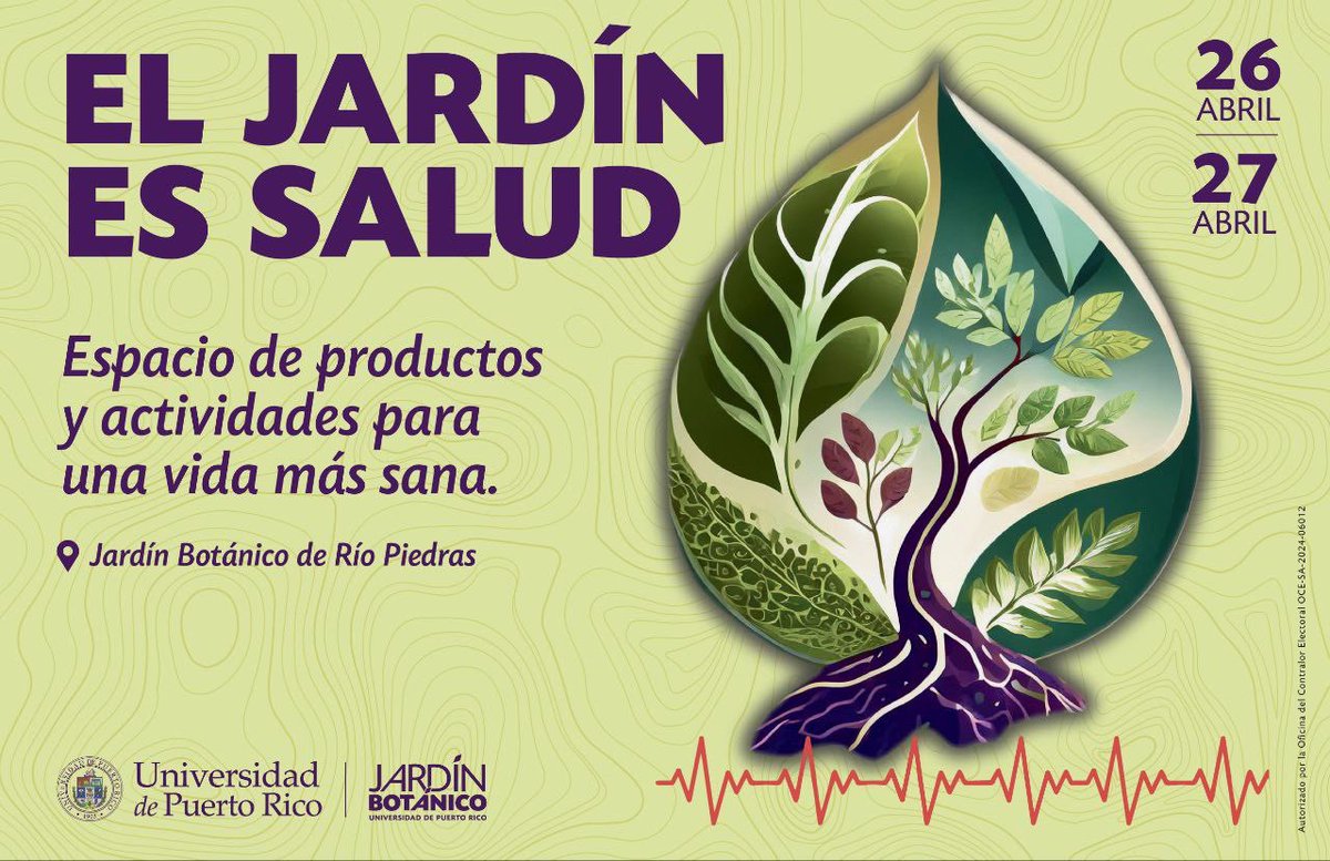 ¡Saludos Panteras! 
Les invitamos este sábado 27 de abril a participar de la actividad “Jardín de Salud” a partir de las 9:00 am en el Jardín Botánico de la UPR Recinto de Río Piedras. 
¡Les esperamos!