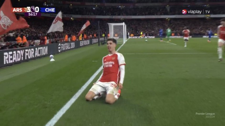 Kai Havertz scores against Chelsea FOR Arsenal. And celebrates. No love lost for the German