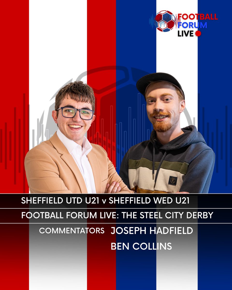 🎧 OUR PENULTIMATE COMMENTARY! ⚔️🦉 Join us on Thursday night for the U21 Steel City derby! 🔴⚪️ @sufcdevelopment U21 🆚 @swfc U21 🔵⚪️ 📍 Bramall Lane 📅 Thursday, 7pm 🎙️ @josephhadster & @benno161202 #SUFC | #SWFC | #FootballForum Live 🔴
