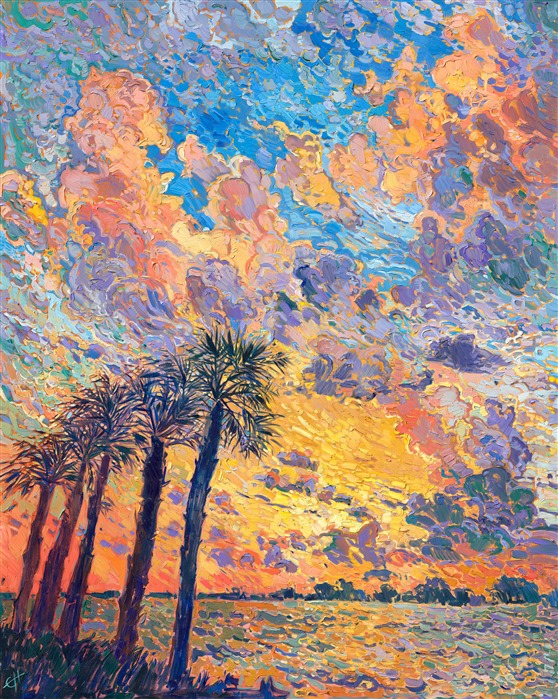 ErinHansonArt's tweet photo. Florida's ever-changing weather makes for gorgeous skies. The mustard yellow and pale peach billowing clouds contrast beautifully against the baby blue sky. 

Florida Sky
by Erin Hanson, 2024
50 x 40 in
https://t.co/eYSjwTxO8b
#ErinHanson #originalart #openimpressionism https://t.co/9eE5ZjafJu