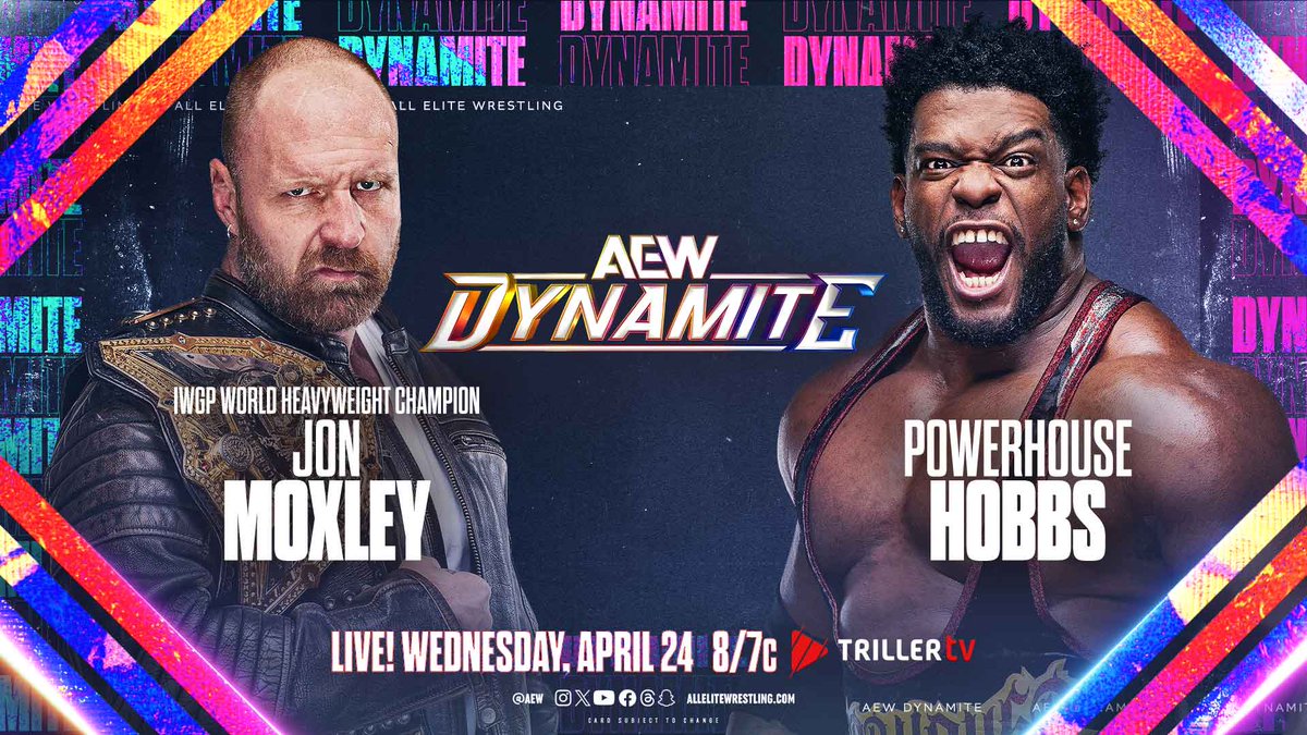 A fight is coming to Jacksonville 🚧 AEW comes home to Daily's Place TOMORROW NIGHT for #AEWDynamite with a BANGER on tap when @JonMoxley defends the #NJPW IWGP World Title against @TrueWillieHobbs. Live on AEWplus.com *Available on #TrillerTV in select Intl mkts