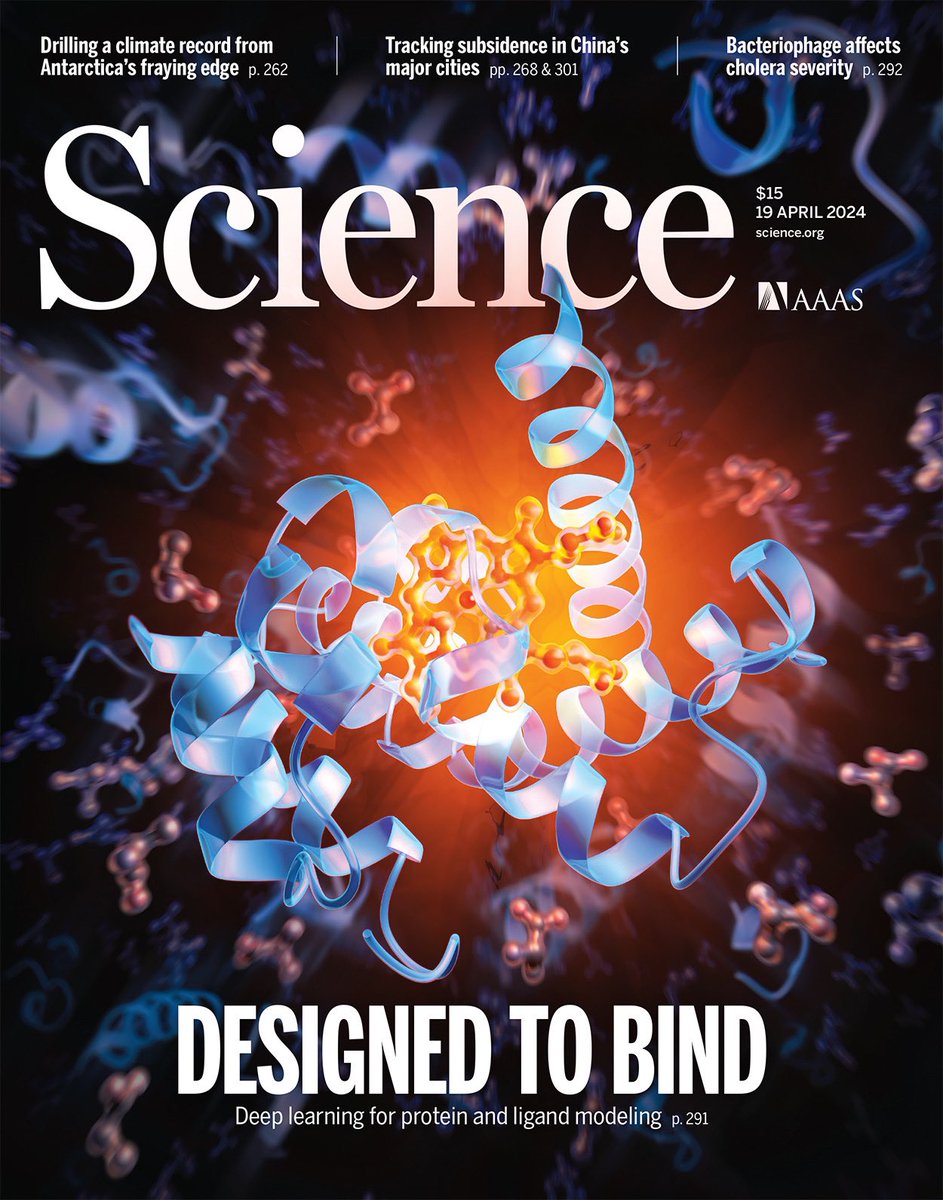 Our latest AI tools for protein modeling & design were highlighted on the cover of @ScienceMagazine. Read the open-access paper: science.org/doi/10.1126/sc… Use these tools for free: RoseTTAFold All-Atom: github.com/baker-laborato… RFdiffusion All-Atom: github.com/baker-laborato…