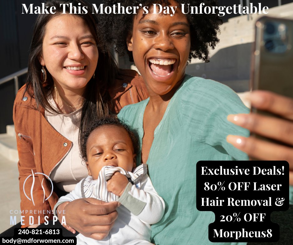🌟 Mother's Day Sale at Comprehensive Medispa! 🌷💖

🔥 80% OFF Laser Hair Removal & 20% OFF Morpheus8 until Mother’s Day! 🌈

📞 Call us: 240-821-6813
📧 Email: body@mdforwomen.com

#MothersDay #BeautyDeals #MediSpa #LaserHairRemoval #Morpheus8 #GiftForMom #SkinCare