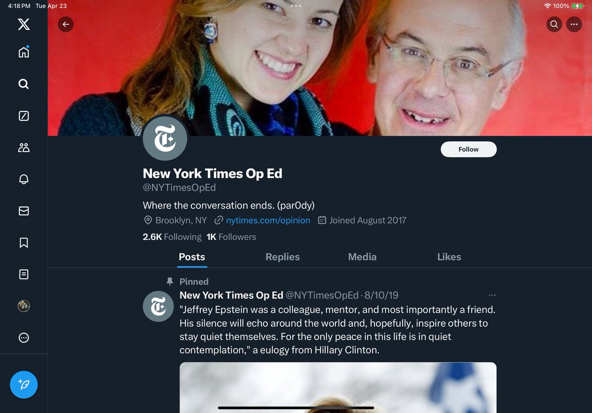 @GloriaMiele @nytimes @NYTimesOpEd Was this a @nytimes @NYTimesOpinion editorial column or a letter-to-the-editor?

@NYTimesOpEd describes itself as a parody account.