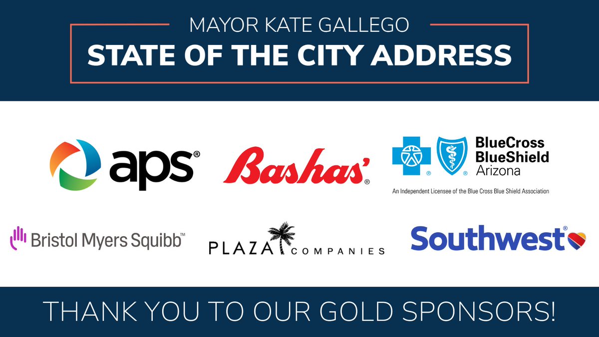 As we wrap up this year’s #PHXSOTC, we would like to thank all our Gold Sponsors for their continued support! @asFYI @BashasMarkets @BCBSAZ @bmsnews @PlazaCompanies @SouthwestAir