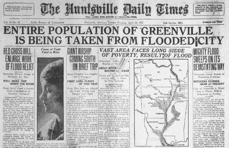 OTD in 1927: The Mississippi River raged out of control in its namesake state. Nearly 200,000 people in the Delta were forced from their homes by floodwaters from a levee break at Mounds Landing, covering an area 50 miles wide and 100 miles long to a depth or up to 20 feet!