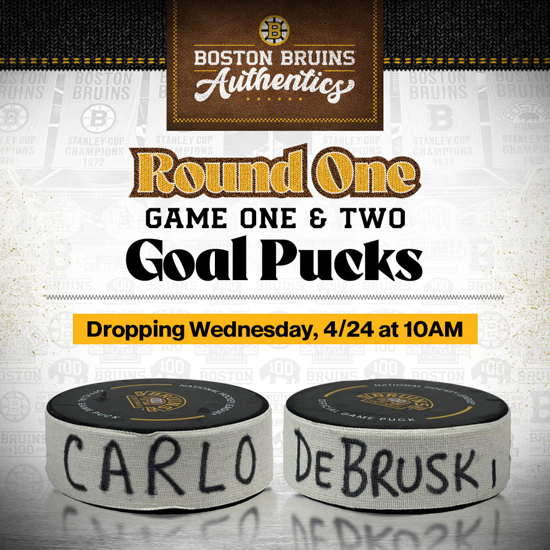 Capture the action from the 2024 Playoffs! Bruins Authentics game-used goal pucks from Game One and Two will be dropping tomorrow, 4/24 at 10AM.