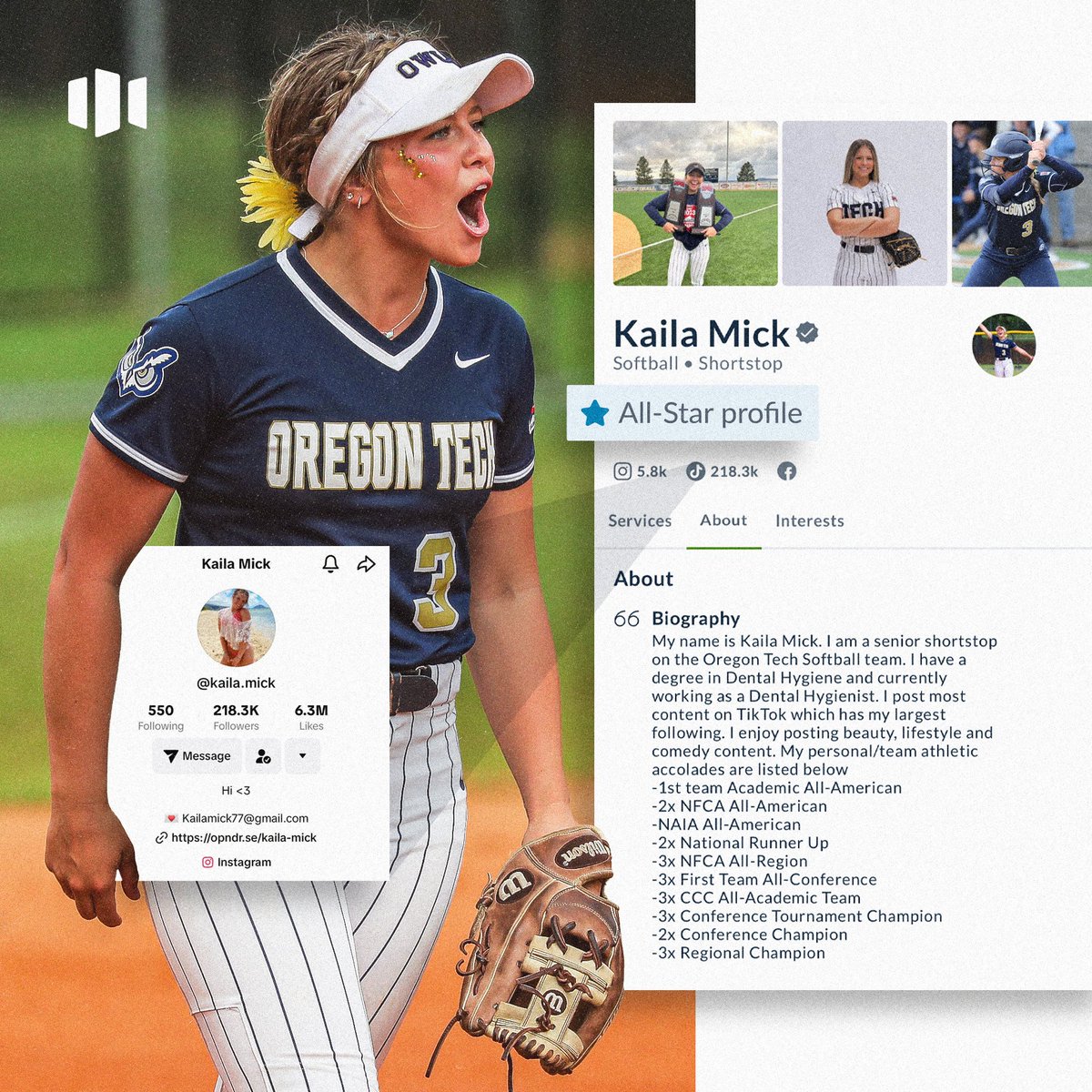 Your social media bio is a great place to make a strong first impression. Use it to direct fans and brands to connect with you. @kailamick7 Check out Kaila's all-star profile ➡️ opndr.se/kaila-mick