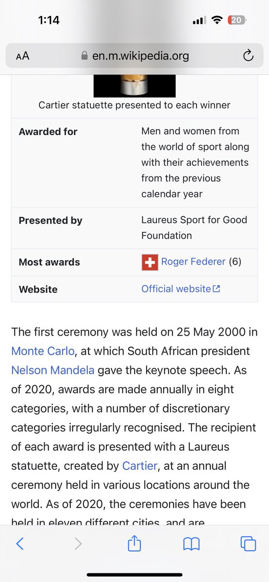 Before Laureus, I check Wikipedia and saw “most awards Federer (5)”. I checked today it changed and they added “comeback of the year for 2017” 😂😂😂 This world never changes.