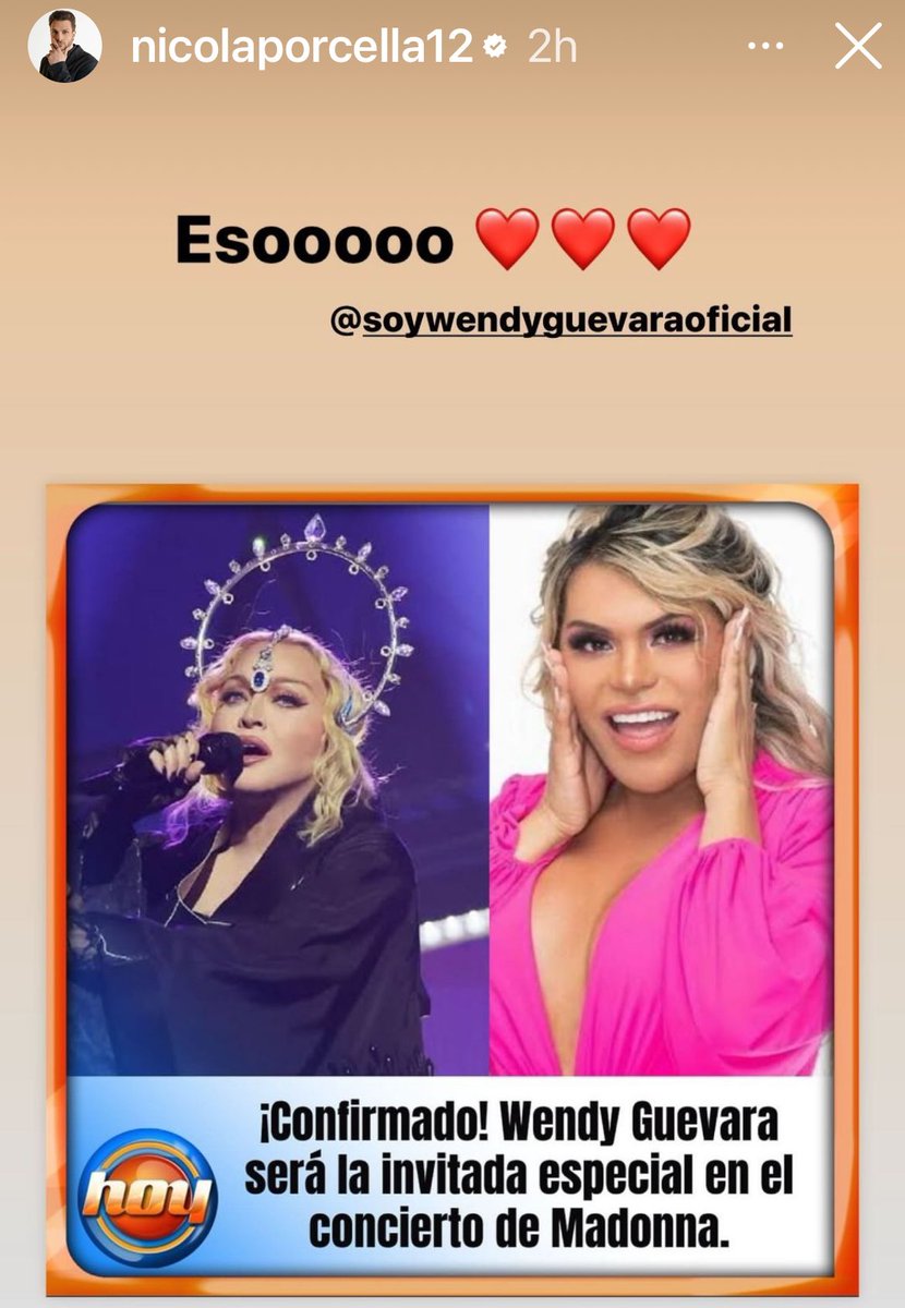 DInfartaaa's tweet photo. Ni tan sorpresa!
Después que se rumoraba que #wendyguevara sería la invitada especial para subir al tercer show de #madonna pues ahora ya casi es un hecho y hasta su #amigui #nicolaporcella lo confirma
#deinfartaaanews #deinfartaaa #celebrationtour #celebrationtourmexico https://t.co/Ds6vHKsh3o