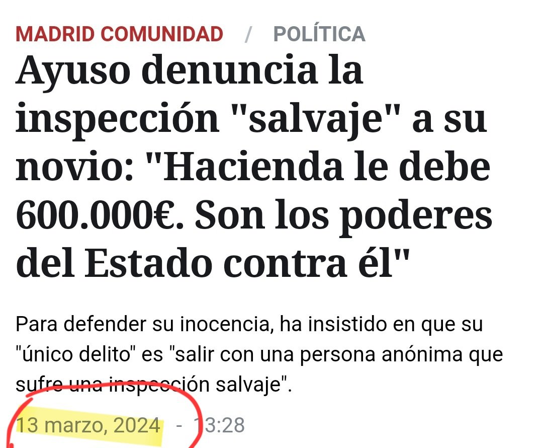 Cuando Ayuso salió a decir que sólo era una inspección de Hacienda y presentó a su novio como una víctima, hacía ya 40 días que su novio había reconocido haber cometido el delito. Ayuso, una vez más, mintió. Y los medios subvencionados por Ayuso, una vez más, repitieron la trola