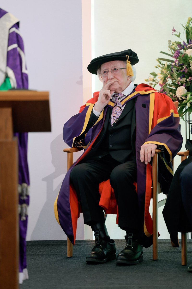 President Higgins was this evening conferred with an Honorary Doctorate by the University of Manchester at the Whitworth Art Gallery. The President previously attended the University as a postgraduate student from 1968 to 1971