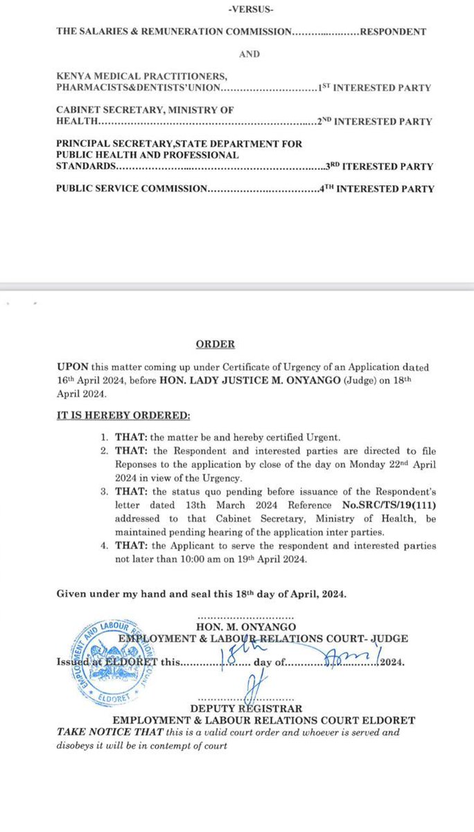 DrMundia's tweet photo. 📌In the matter of the unilateral impugned SRC letter &amp; CBA violation.

Court stopped reliance of letter; Cabinet endorses SRC letter. Power misuse. 
#SafeguardDoctors
The mischief of junior doctors labour exploitation schemes.
#SafeguardPublicHealthcare
@kmpdu #DoctorsStrikeKE https://t.co/h67nAjiI4R