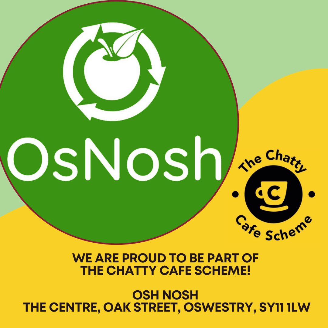Hello to OsNosh - Oswestry Community Kitchen who we are delighted to have with the scheme! Thanks for joining us 💛💚 More details are here: thechattycafescheme.co.uk/venue/osnosh-c… #oswestry #chattycafe