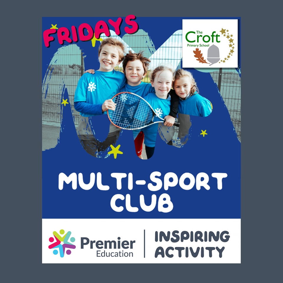 𝗠𝘂𝗹𝘁𝗶-𝗦𝗽𝗼𝗿𝘁𝘀 𝗔𝗳𝘁𝗲𝗿 𝗦𝗰𝗵𝗼𝗼𝗹 𝗖𝗹𝘂𝗯 at @TheCroftPrimary

The children will choose the sports after the first week. We have previously covered tennis, football, basketball, tri golf! 

#PremierEducationSwindon #MultiSports #Swindon