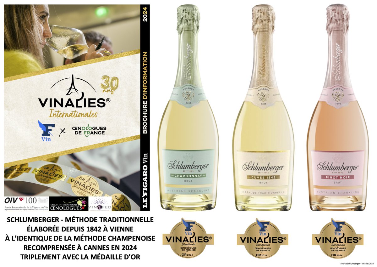 AustriaVini's tweet photo. VINALIES Inernationales 2024 - À @villecannes  – #CotedAzurFrance , le Jury des #VINALIES2024 a décerné 3 médailles d’Or à la Maison #Schlumberger. 
Merci à #OenologuesdeFrance et @Le_Figaro .

SCHLUMBERGER since 1842 - When The Moment Demands The Exceptional. https://t.co/LpSR08Lb48