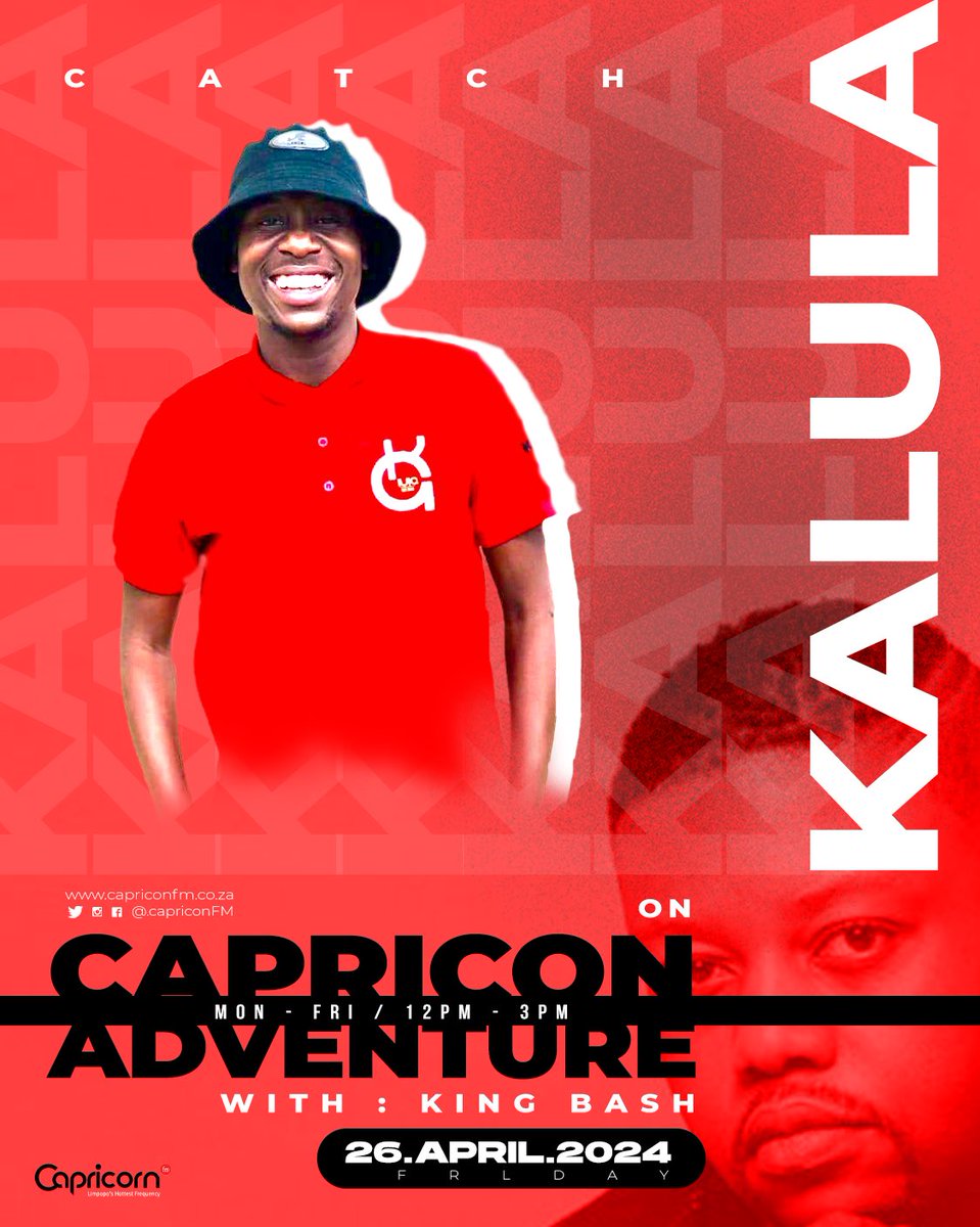 KalulaDeejay's tweet photo. Tune in to The Capricorn Adverture with King Bash at ๐14:15 on ๐ปCapricorn FM 96.0 or DStv channel 884 for my live interview ๐๐ฝโค๏ธ
@KingBash_Ent @CapricornFM This Friday
#CapricornAdventure
#CapricornFM
#KingBash
#Kalula
#Radio https://t.co/gs0HFg50v5