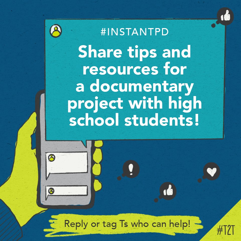 '12th grade research curriculum is culminating with kids grouping up and making documentaries.' 🎥

What tips or resources would you share with T @jdownesangus for making this video project a success? 🎬

Shout out your ideas below! ⬇️

#InstantPD #ELA #Engchat #TeacherTwitter