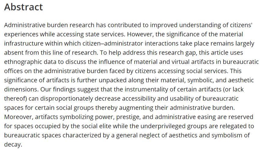🚨 New PAR article alert🚨 Governance by artifacts: Theory and evidence on materiality of administrative burdens by Muhammad Azfar Nisar and Ayesha Masood: buff.ly/3QeJTyy