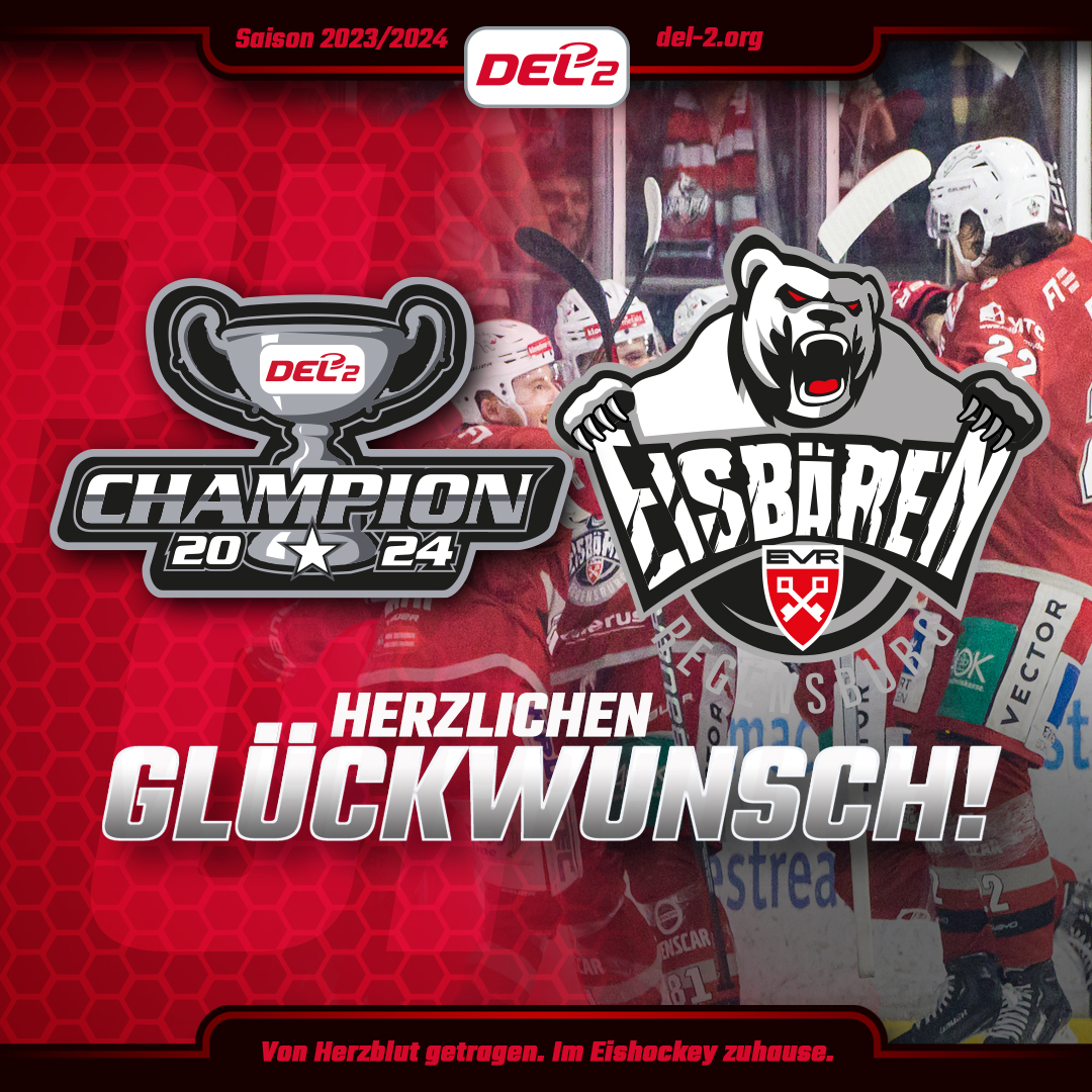 DEL2_News's tweet photo. Sensationell! Die @Eisbaeren_R  bezwangen die @ECKASSELHUSKIES in Spiel #6 mit 4:2 und sicherten sich somit den DEL2-Meistertitel. Herzlichen Glückwunsch an die Eisbären Regensburg.

Foto: Melanie Feldmeier https://t.co/Wq1Rppf8T5