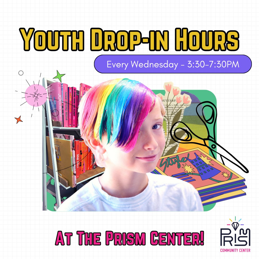 This week for Youth Drop-in Hours we will be collaging! Please bring magazines to cut up if you have them!✂️

Youth Drop-in Hours are a time for you to use however you want to - enjoy a quiet corner, or join the group activity.⁠ 🌈
.⁠
#PrismYouthDropIn #PrismCenter ⁠