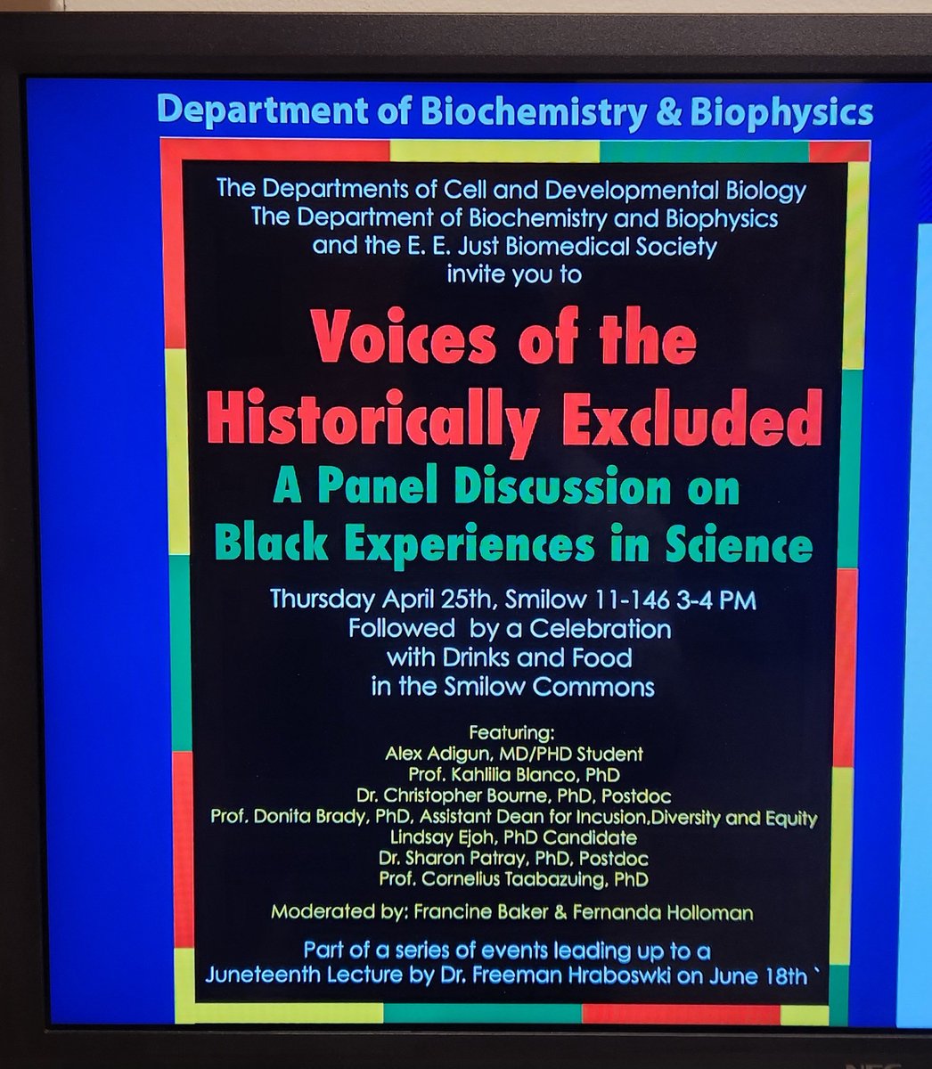 Beyond excited for the event on Thursday 4/25 in Smilow 11-146 at 3pm. I've been sharing more of the unfiltered version of what it's like to be a Black scientist in America. This is part of a series of events leading up to our Juneteenth lecture by Dr. Freeman Hrabowski. Join us!