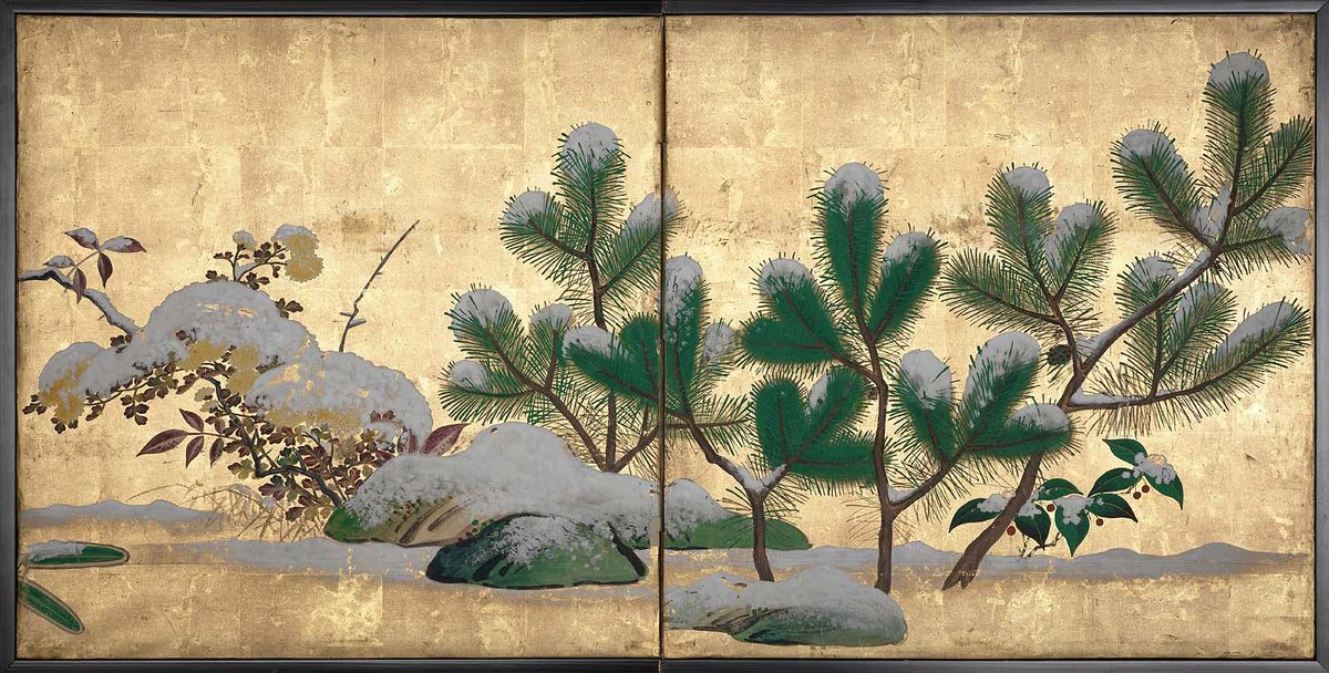 Snow-Covered Pines and Chrysanthemums, mid 19th century