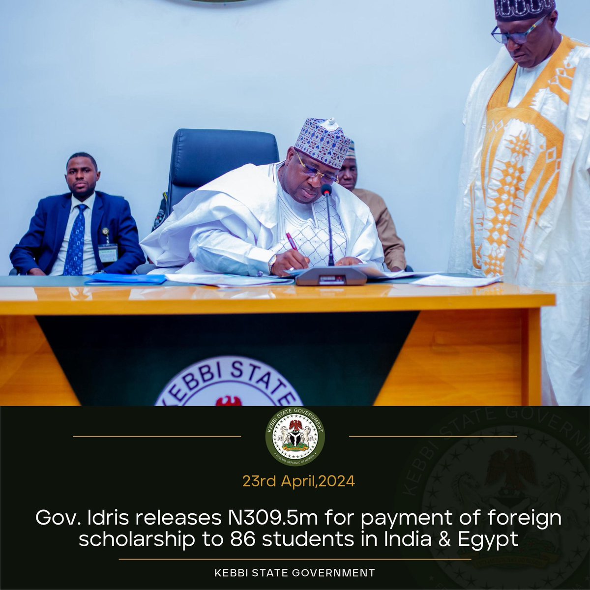 Governor @NasiridrisKG has released N309.5 million to fund foreign scholarships for 86 students from Kebbi who are studying in India and Egypt. The Commissioner for Higher Education, Alhaji Isah Abubakar-Tunga, announced this during a press briefing in Birnin Kebbi.