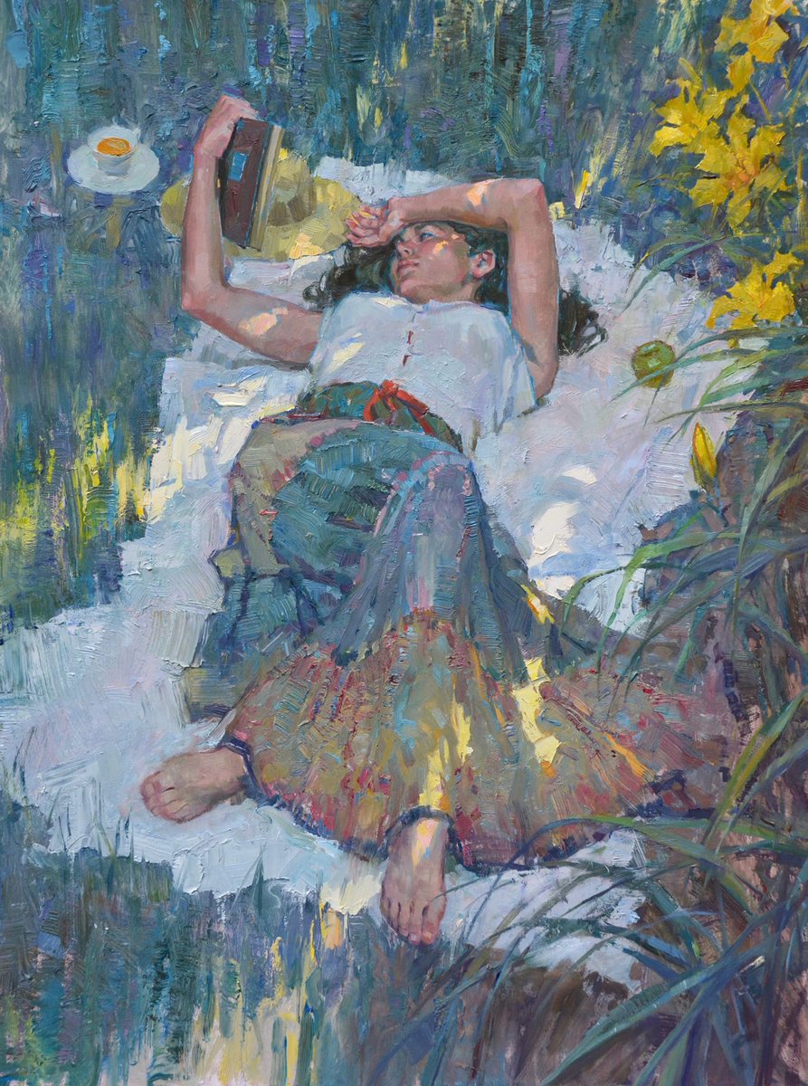 John Michael Carter. #art #painting #lilies #portrait #reading #SlowLiving