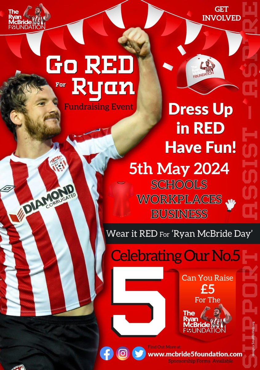 IS YOUR WORKPLACE GOING RED FOR RYAN ON 5/5/24?? We are asking businesses to take part in our annual Go Red for Ryan on the closest working day to 5 May - simply wear something red and donate/fundraise £5 👏