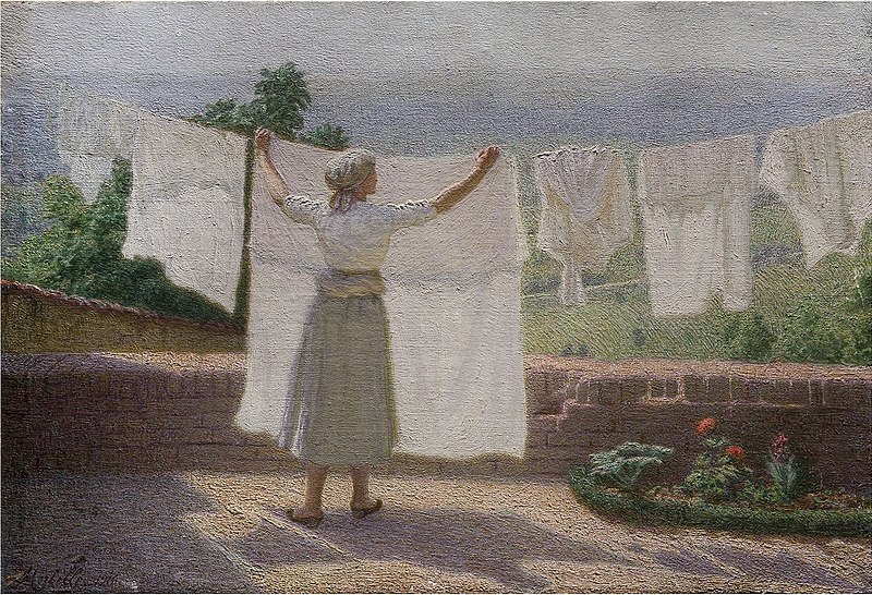 Distendendo panni al sole (Stretching out clothes in the sun).
Angelo Morbelli, circa 1919 AD.
#art #divisionism #angelo #morbelli