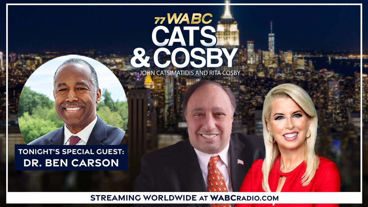 Special Guest Alert! Tonight on Cats & Cosby @JCats2013 & @RitaCosby welcome Fmr. Sec. of Housing and Urban Development Dr. Ben Carson @RealBenCarson! Dr. Carson's Interview will be at 5:45. Listen live WABCradio.com or iOS & Android 77 WABC App