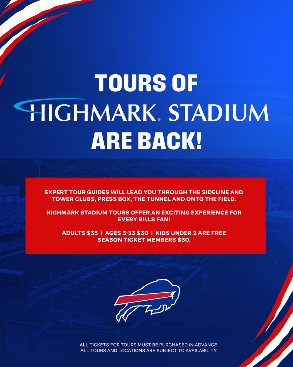 Public tours of Highmark Stadium are BACK! Books yours today: bufbills.co/3Jvw8ru