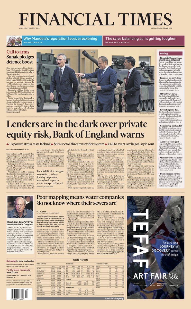 Just published: front page of the Financial Times, UK edition, Wednesday 24 April on.ft.com/44e9WM7