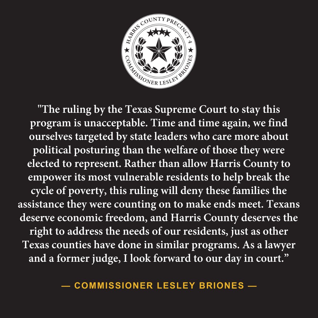 Official Statement from Precinct 4 Commissioner @LesleyBrionesTX. #hounews