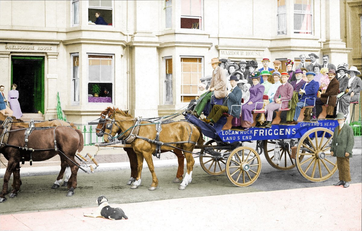 I'm colouring a photo , a slow process. On doing the lettering, I'm struck by the faultless use of the three apostrophes in early 1900s Penzance.