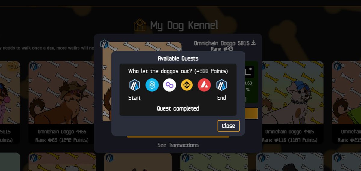 First Quest is live!

Starting from Arbitrum you can now send you Doggos on a quest.

The Quests are an effort to boost LayerZero transactions before the $ZRO airdrop this quarter.

The first quest is to send your Doggos over the "OG Route". Send your Doggos from Arbitrum to