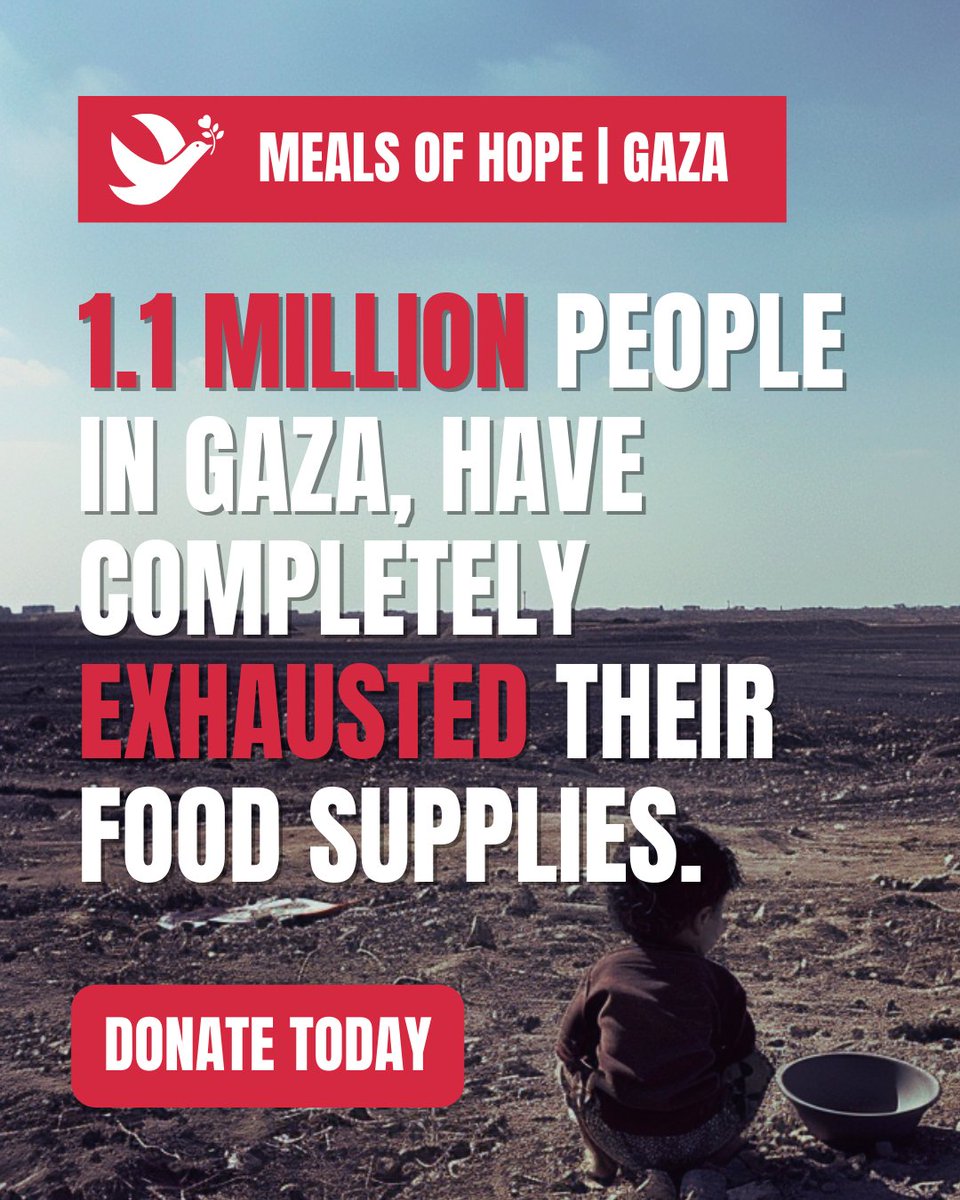 Urgent Need in Gaza: 1.1 million have no food left. Immediate aid is crucial to avoid disaster. Let's nourish and support. 🍲 #GazaCrisis #EmergencyAid #FeedGaza #ActNow #HumanitarianCrisis #EndHunger #SupportGaza