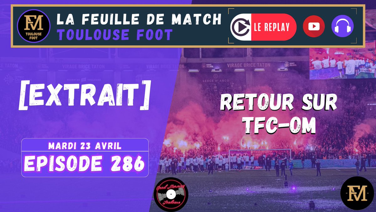 💜 [Extrait] FDM Toulouse Foot - mardi 23/04 - Retour sur #TFCOM

▶️ Retour sur le match nul 2-2 de ce dimanche entre le TFC et l'OM

📺Extrait vidéo youtu.be/pyAtVAlaod8
🎧Extrait audio podcasters.spotify.com/pod/show/lafeu…