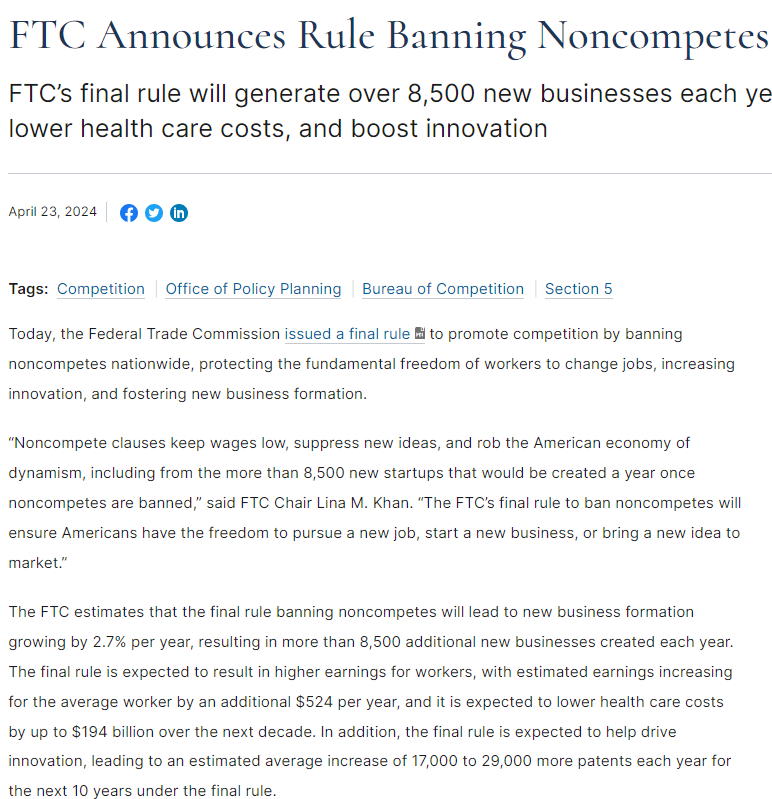 In this crazy world of Pro-Wrestling, this new FTC ruling is HUGE. 

Noncompete clauses are being BANNED. 

You're going to see WWE and AEW free agents appearing on the other show, the second that their contract ends or they are released. 

This is amazing news