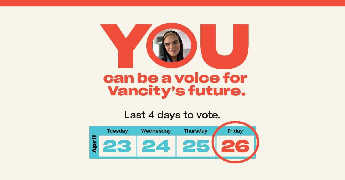 Last chance to vote! Be a voice for your credit union and vote for our next Board of Directors for your chance to win 1 of 10 $1,000 cashable term deposits. Terms and conditions apply. bit.ly/3JtncmD #VancityElxn
