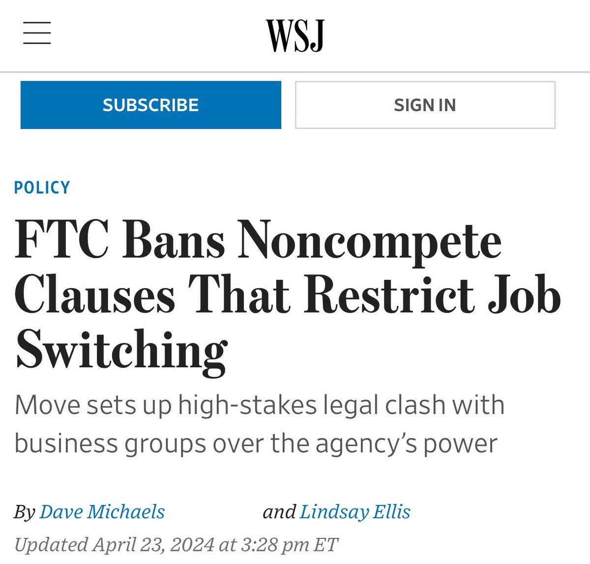 The FTC has issued a rule today that will ban nearly all noncompete agreements. The chamber of commerce plans to sue as soon as possible and other business orgs are likely to sue as well. Curious how everyone feels about this: Do you support noncompete agreements?