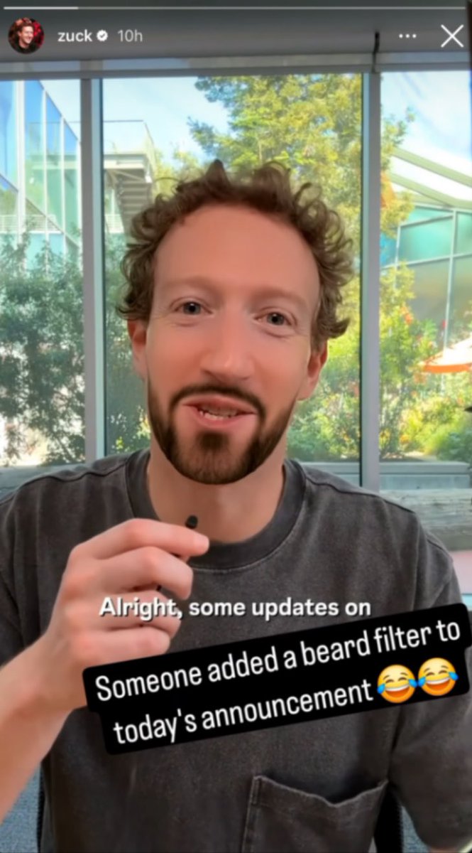 ‼️3 interesting things going on in tech right now 1. 🧔🏻‍♂️Mark Zuckerberg is playing into the beard meme while he announces the RayBan Meta Update The update is a new cat eye frame and video calling built in - it feels weird to me that you can't see the person on the other end.