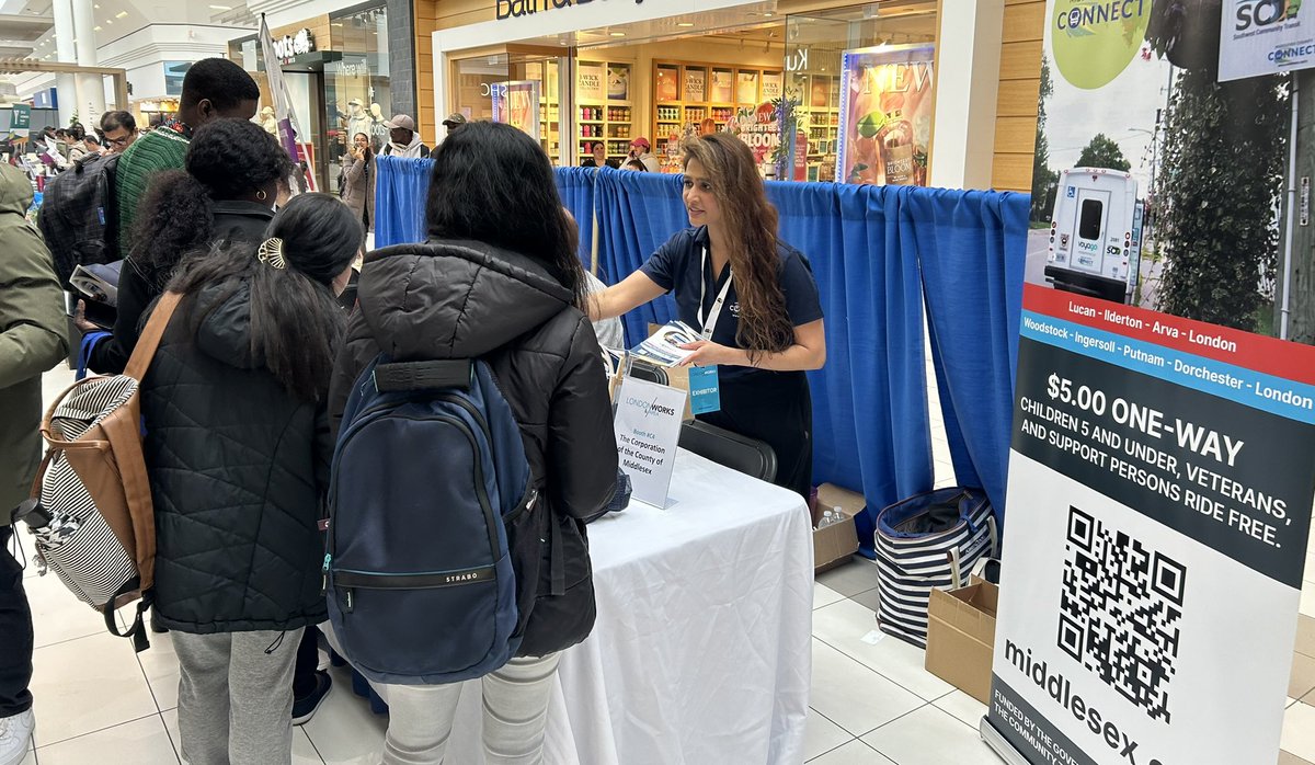 We are at the White Oaks Mall in London today from 2:00 p.m. to 6:00 p.m. for the Middlesex County Connect information booth at the London & Area Works Job Fair. Discover details about routes, schedules, fares, and passes. Plus, grab some fantastic freebies.